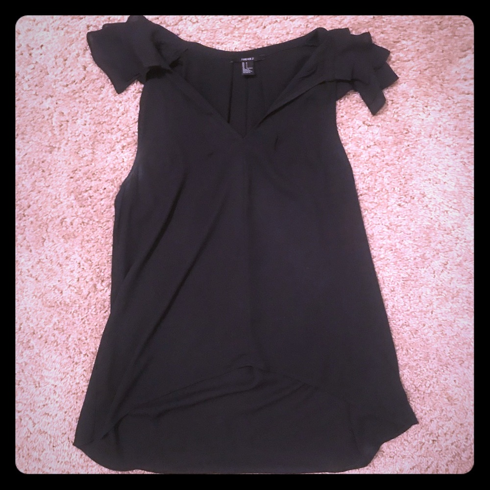 Black top with sleeve ruffle